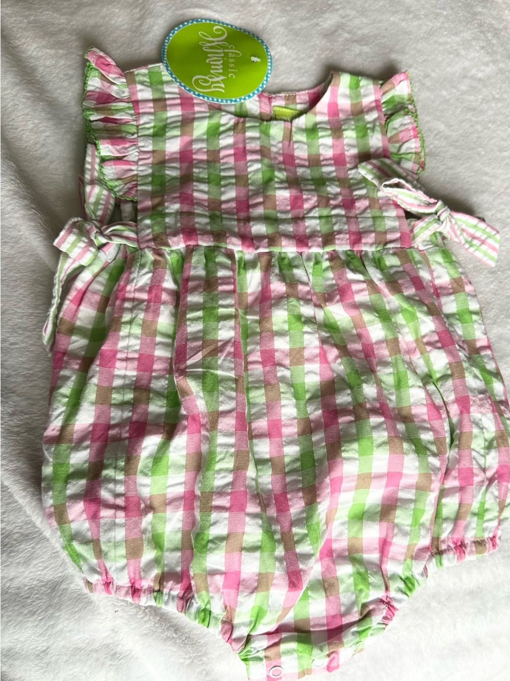 Bunny Classics Pink & Green Gingham Baby One-Piece Bodysuit